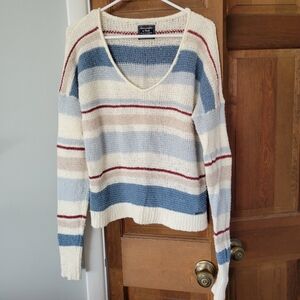 Abercrombie Vintage Open Weave Striped V-Neck Sweater